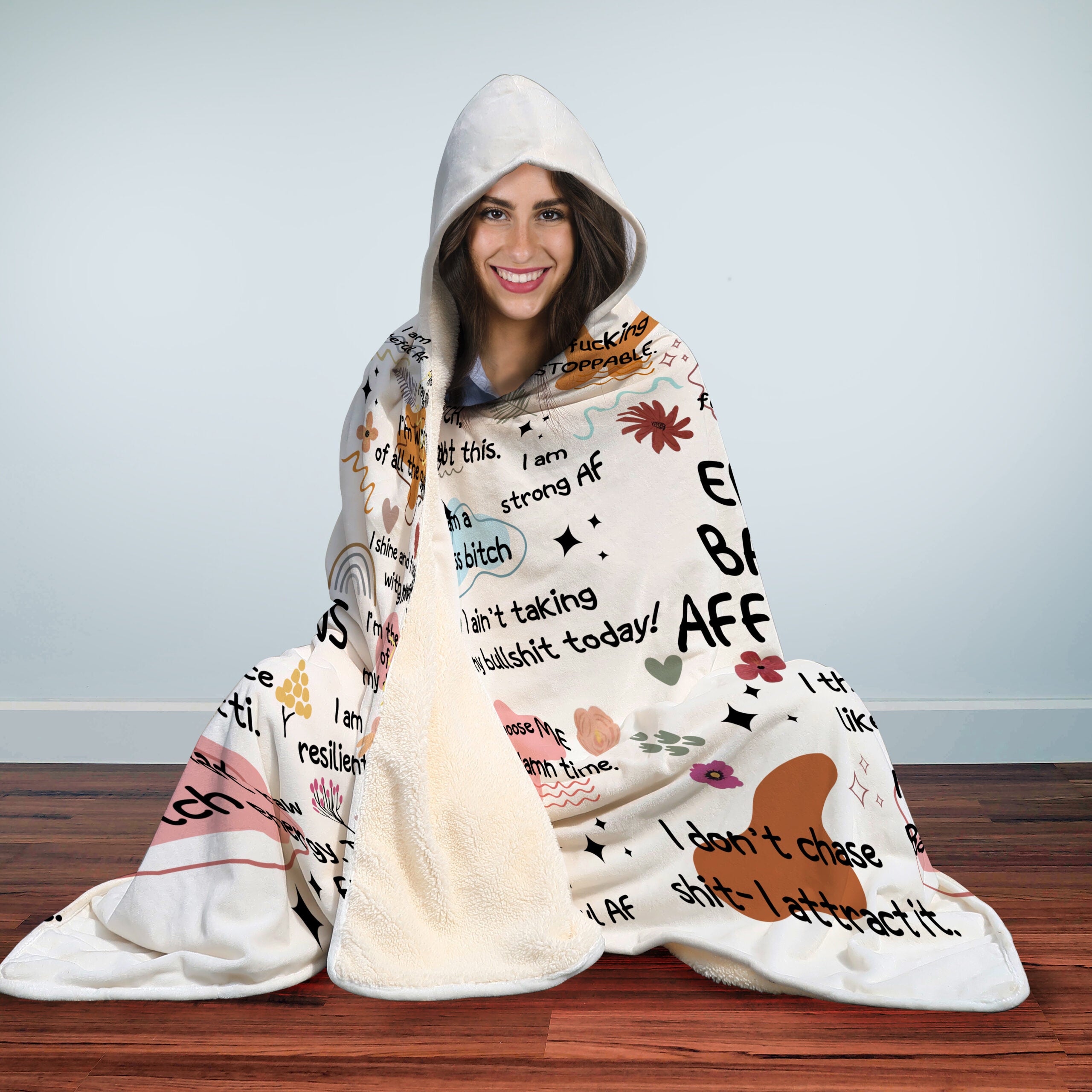 Personalized Bad Bitch Affirmations Hooded Blanket
