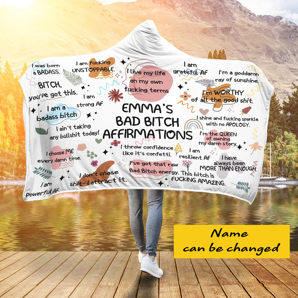 Personalized Bad Bitch Affirmations Hooded Blanket
