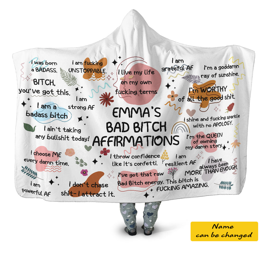 Personalized Bad Bitch Affirmations Hooded Blanket