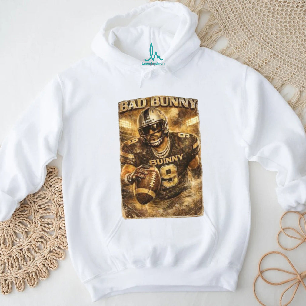 Bad Bunny Gold Signature & Football Player Jersey 9 T shirt