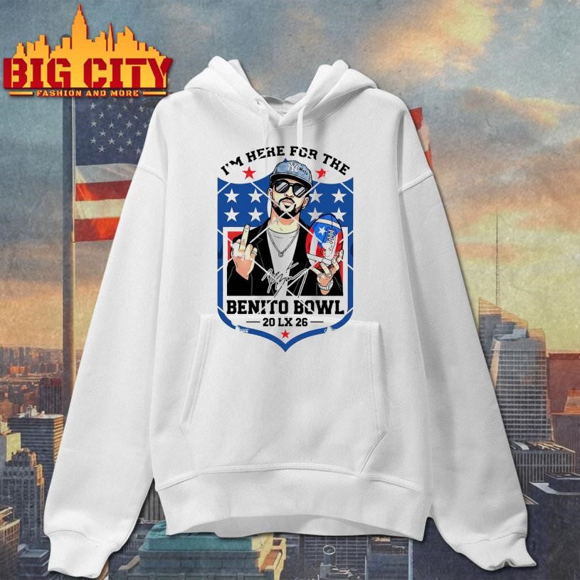 Bad Bunny Middle Finger I’m Just Here For The Benito Bowl Shirt