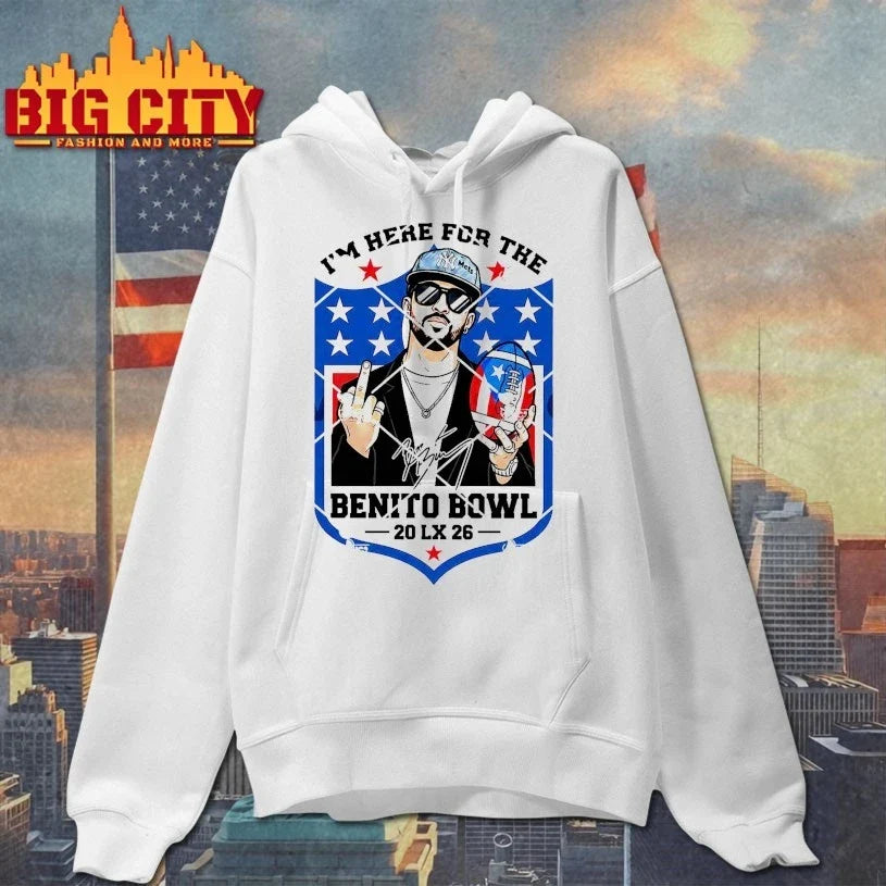 Bad Bunny Middle Finger I’m Just Here For The Benito Bowl t-shirt