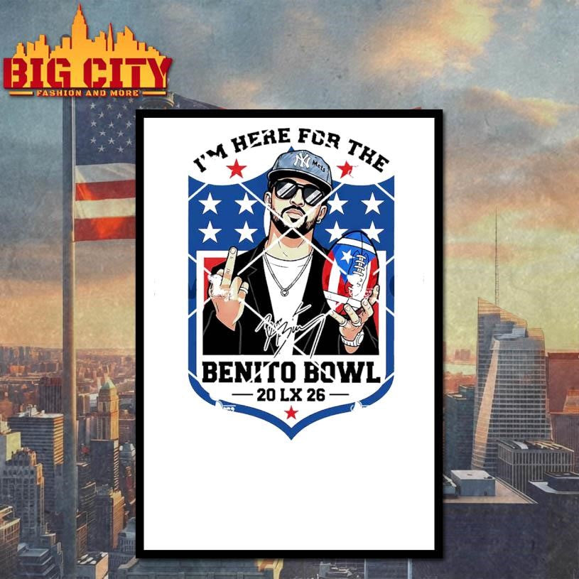 Bad Bunny Middle Finger I’m Just Here For The Benito Bowl Shirt
