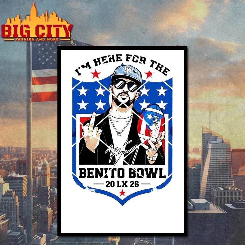 Bad Bunny Middle Finger I’m Just Here For The Benito Bowl t-shirt