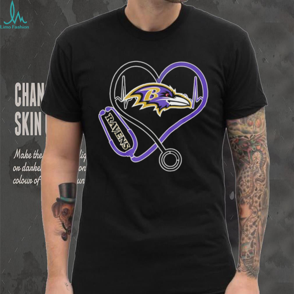 Baltimore Ravens Stethoscope Heartbeat Nurse Medical Fan T Shirt