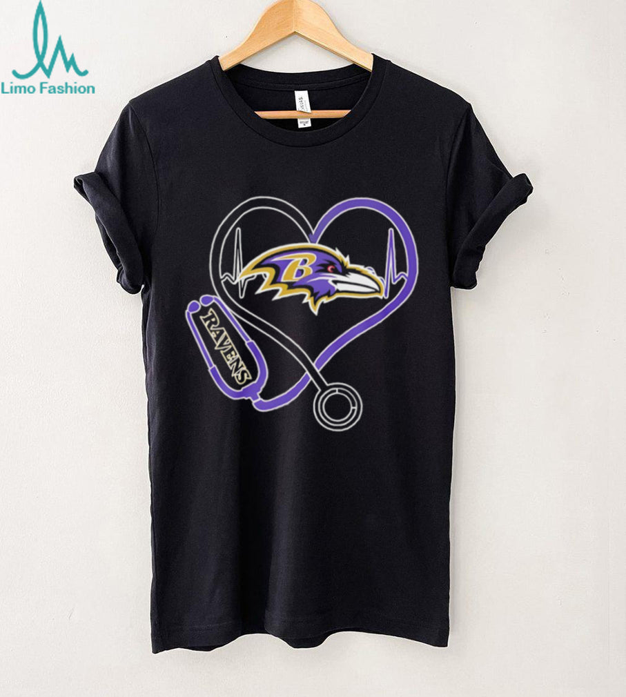 Baltimore Ravens Stethoscope Heartbeat Nurse Medical Fan T Shirt