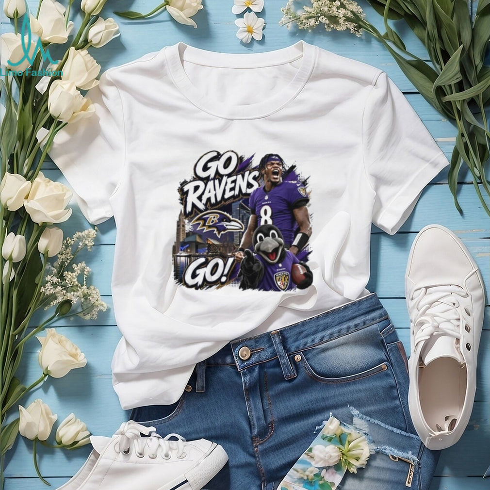 Baltimore Ravens go Ravens go Lamar Jackson and mascot Poe shirt