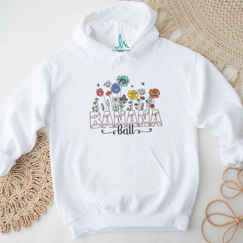Banana Ball Floral Baseball Script Design Cute Women’s Game Day T Shirt
