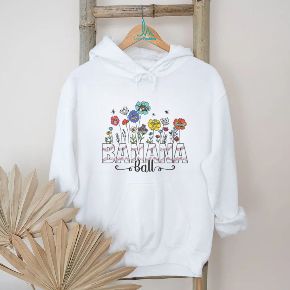 Banana Ball Floral Baseball Script Design Cute Women’s Game Day T Shirt