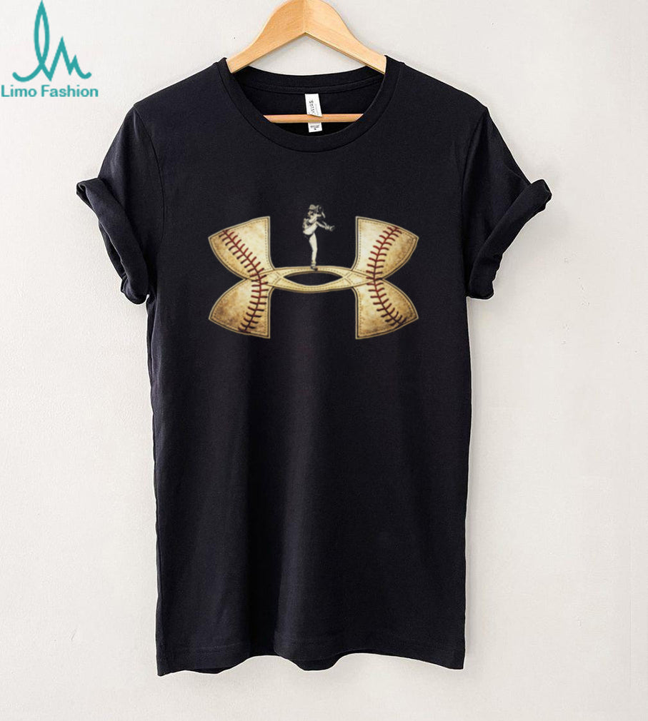 Baseball Pitcher Silhouette with Vintage Leather Logo Graphic T Shirt