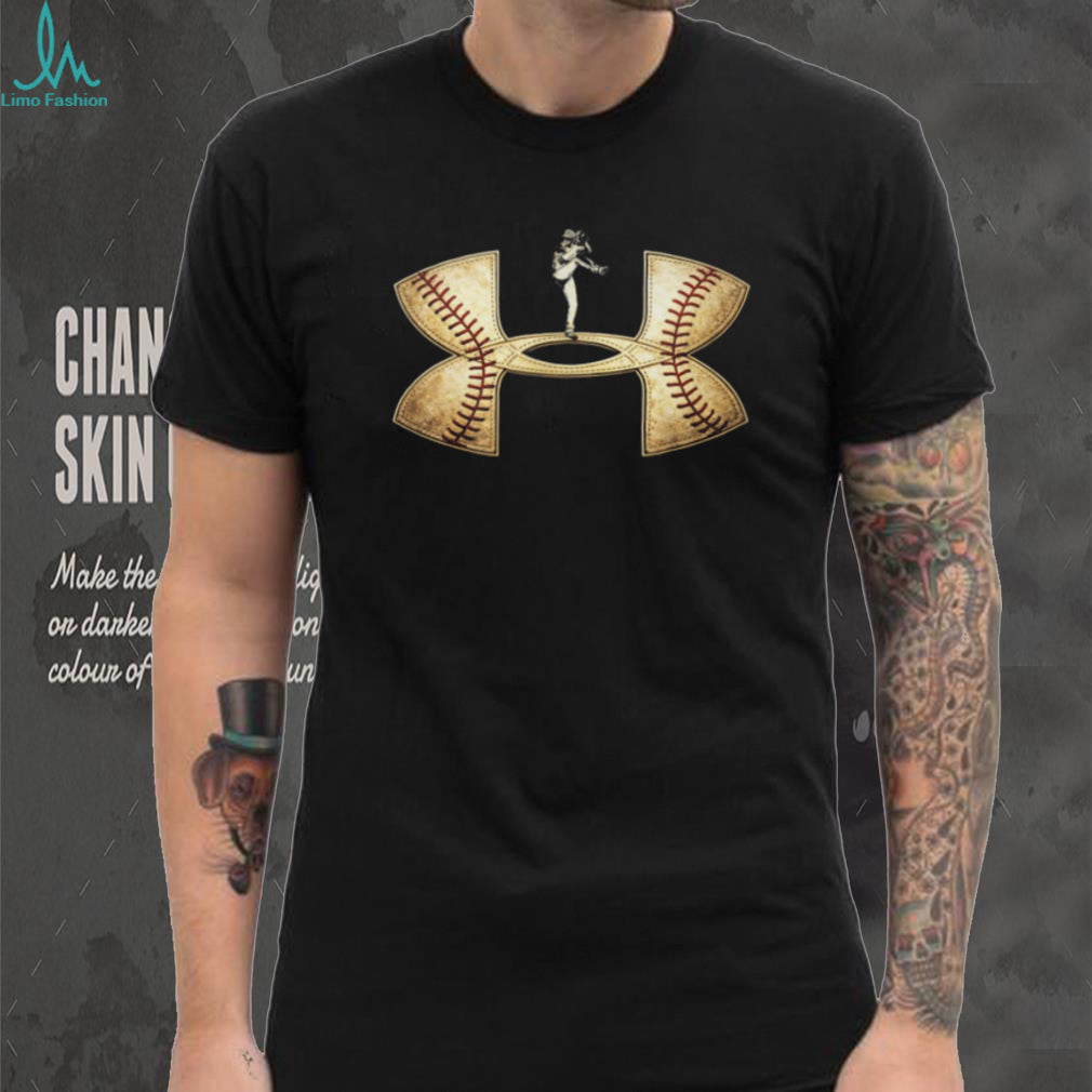 Baseball Pitcher Silhouette with Vintage Leather Logo Graphic T Shirt