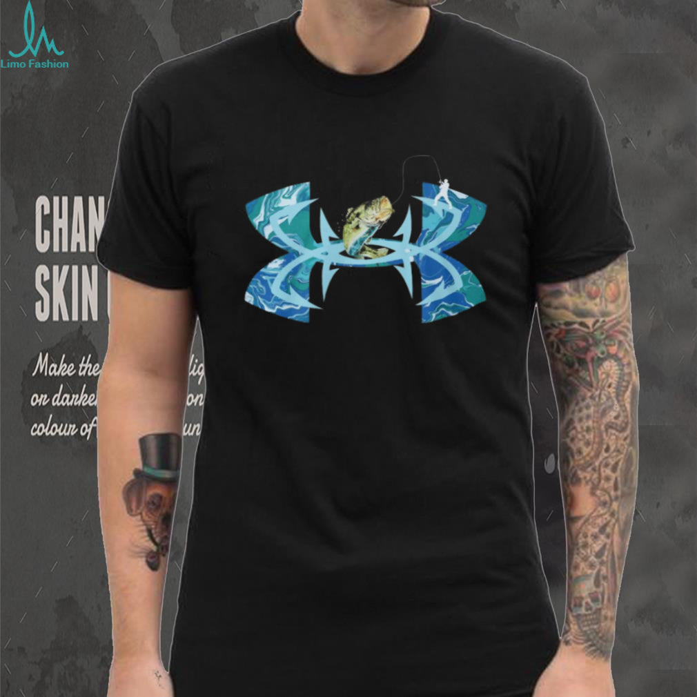 Bass Fishing Hook & Swirl Graphic Logo Sport T Shirt