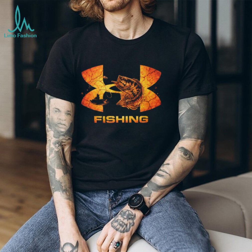 Bass Fishing Hooked Lava Crackle Design Sport T Shirt