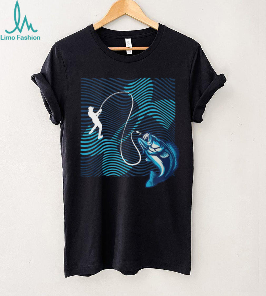 Bass Fishing Silhouette Waves Artistic Sport T Shirt