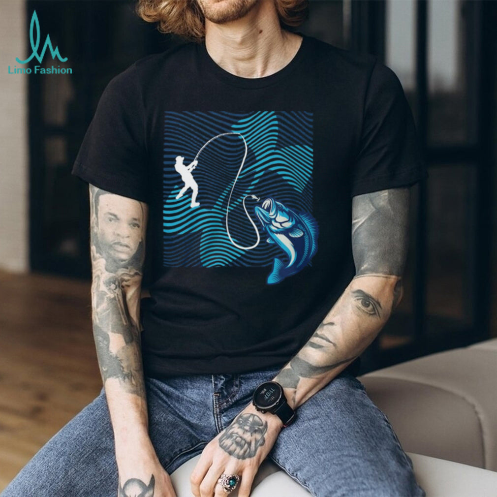 Bass Fishing Silhouette Waves Artistic Sport T Shirt