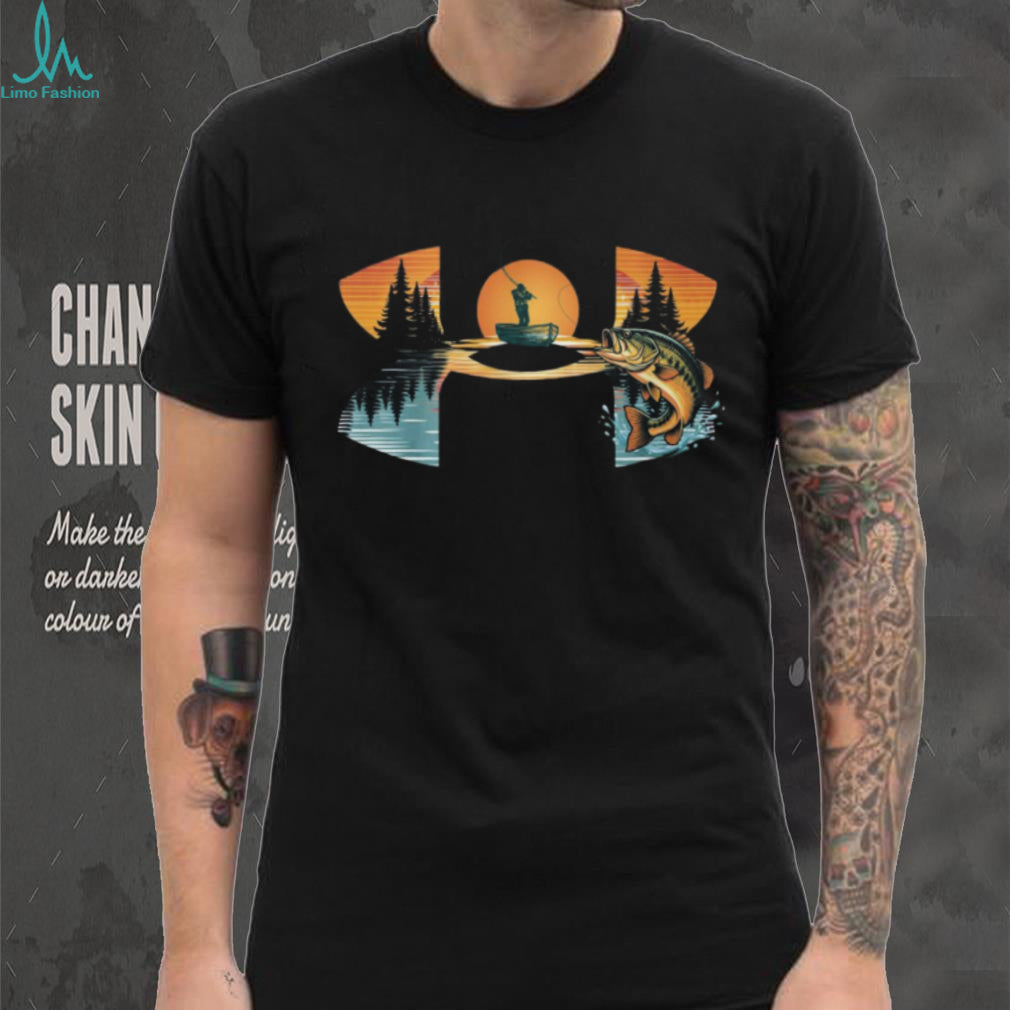 Bass Fishing Sunset Silhouette Fisherman Graphic T Shirt