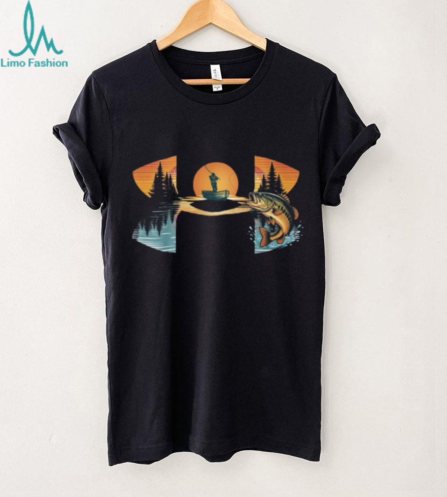 Bass Fishing Sunset Silhouette Fisherman Graphic T Shirt