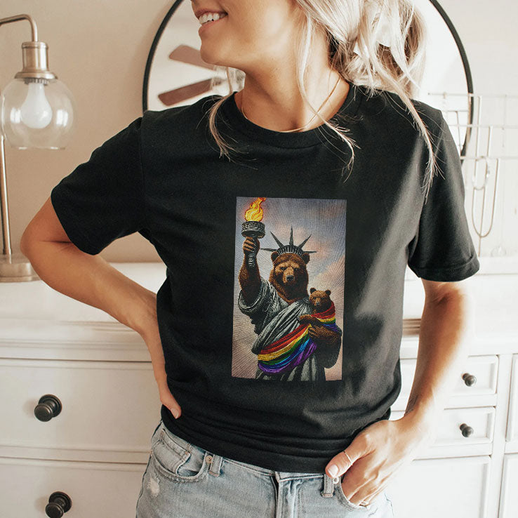 Bear Statue Of Liberty Pride T Shirt