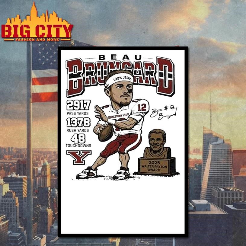 Beau Brungard 2025 Walter Payton Award Winner Youngstown State Penguins Trophy Shirt