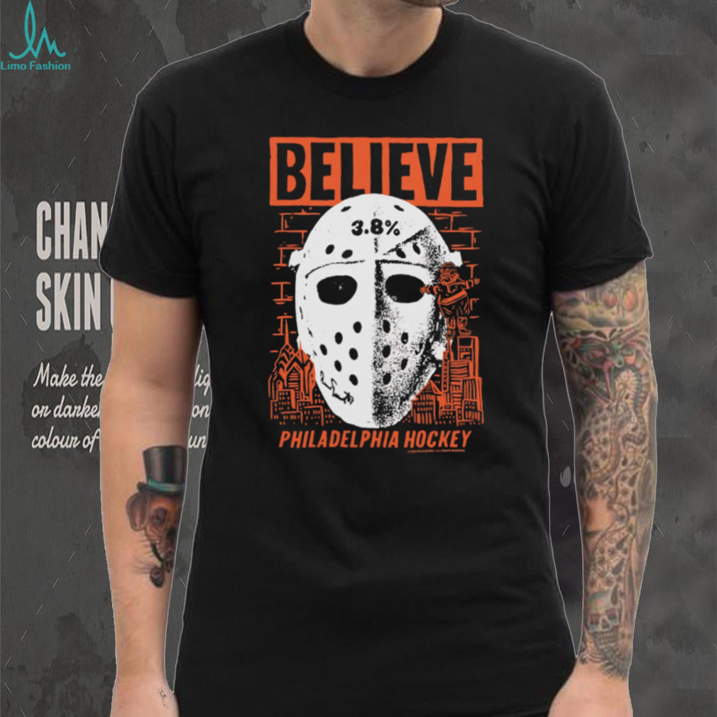 Believe Philadelphia Hockey Jason Voorhees Mask Orange Graphic T Shirt