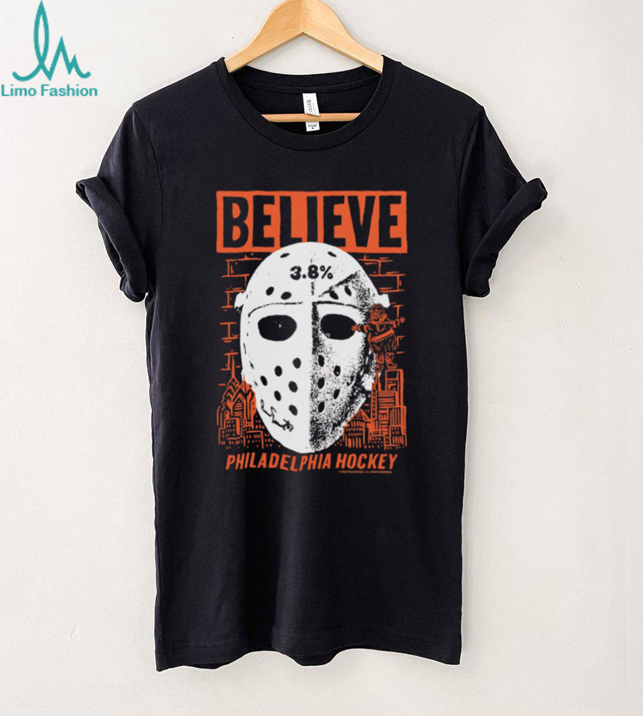 Believe Philadelphia Hockey Jason Voorhees Mask Orange Graphic T Shirt