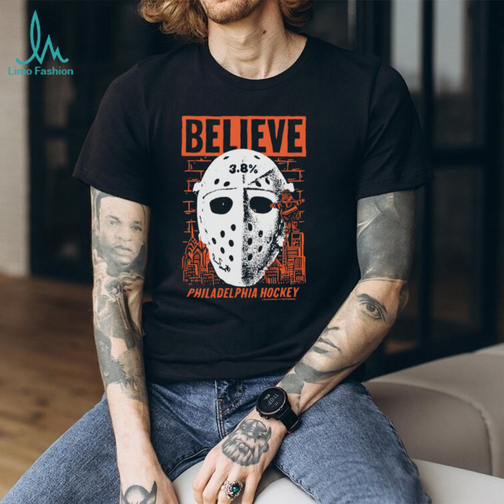 Believe Philadelphia Hockey Jason Voorhees Mask Orange Graphic T Shirt