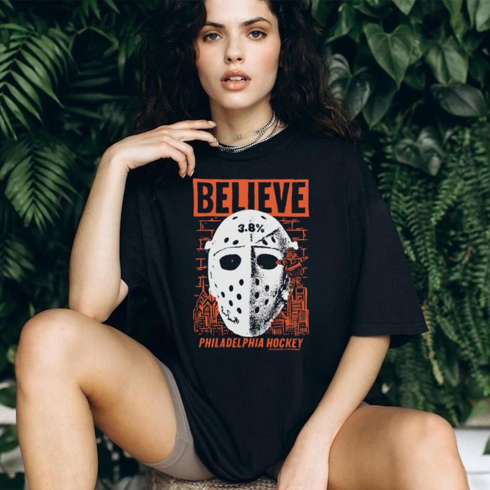 Believe Philadelphia Hockey Jason Voorhees Mask Orange Graphic T Shirt