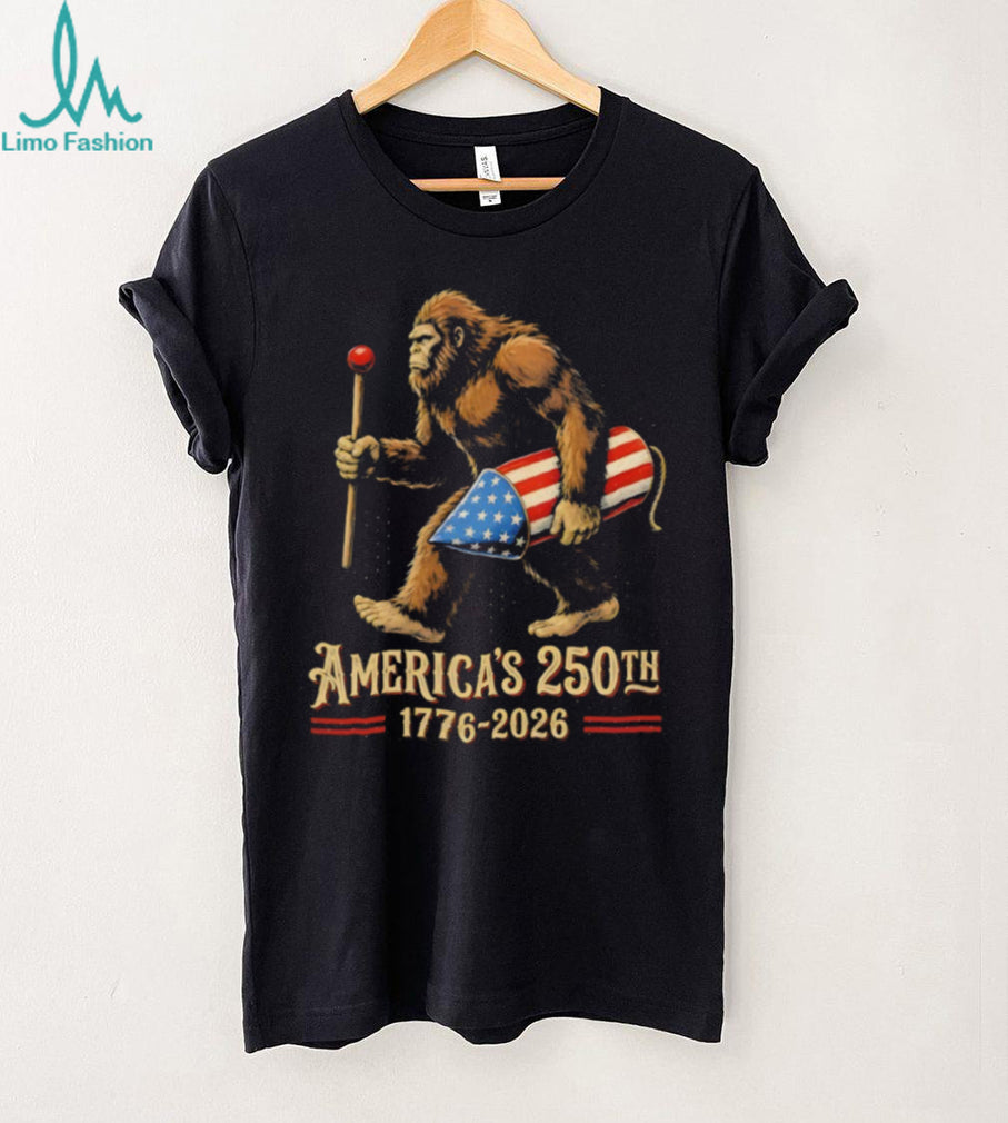 Bigfoot carrying patriotic rocket with America’s 250th 1776 2026 shirt