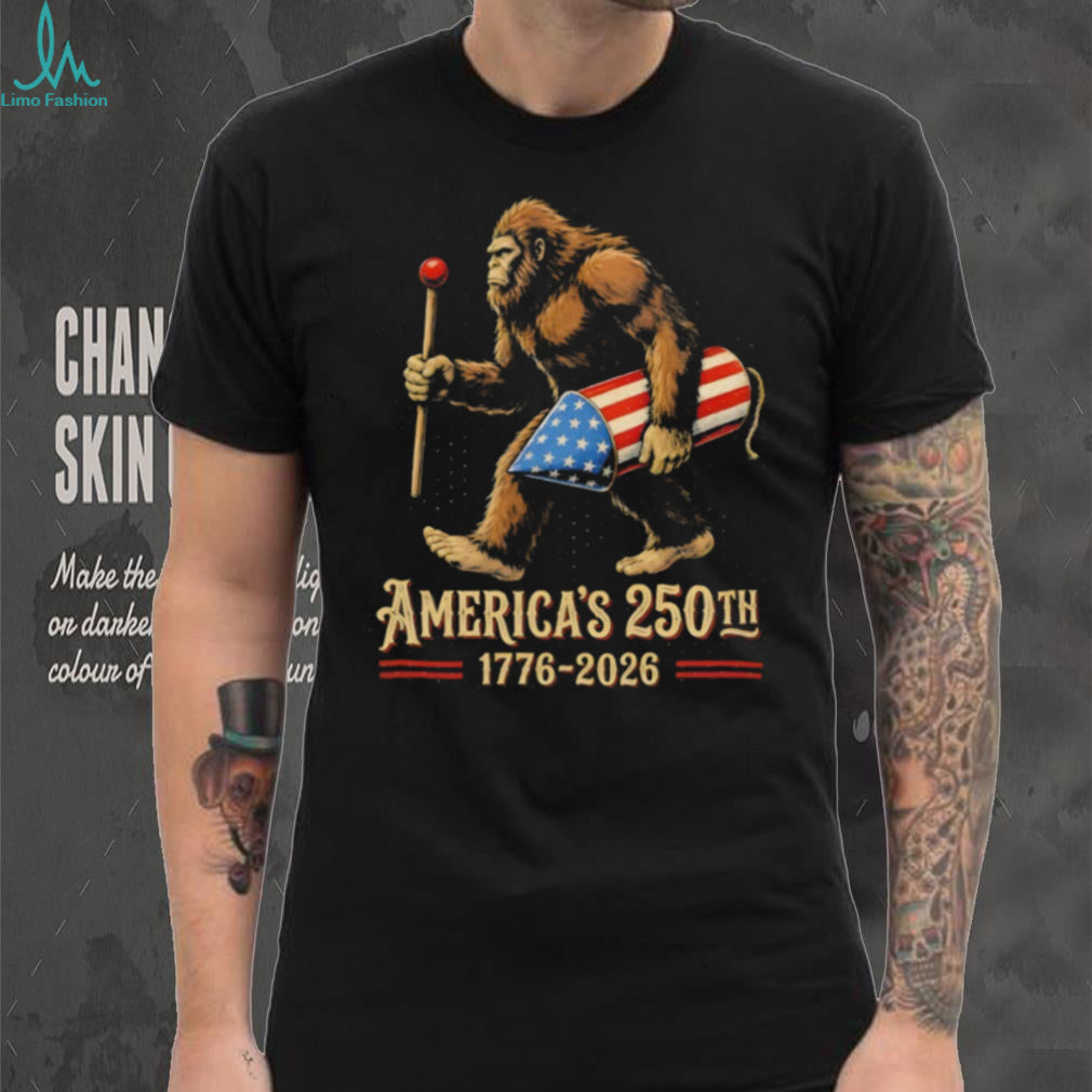 Bigfoot carrying patriotic rocket with America’s 250th 1776 2026 shirt