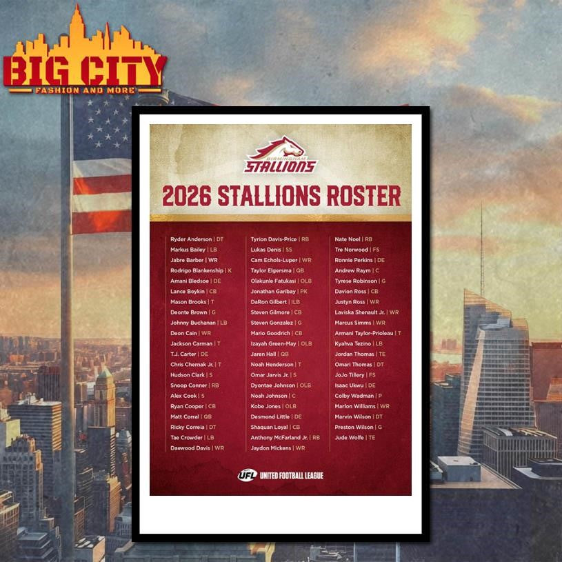 Birmingham Stallions United Football League 2026 Stallions Roster Poster Shirt