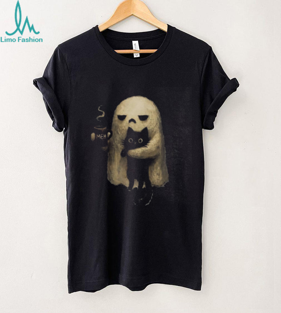 Black Cat Ghost Meh Coffee Halloween Cute Animal Shirt