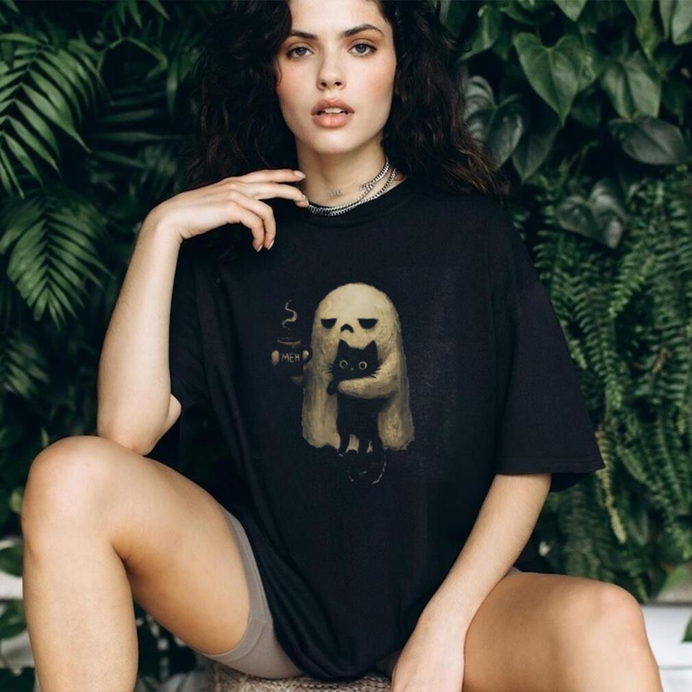 Black Cat Ghost Meh Coffee Halloween Cute Animal Shirt