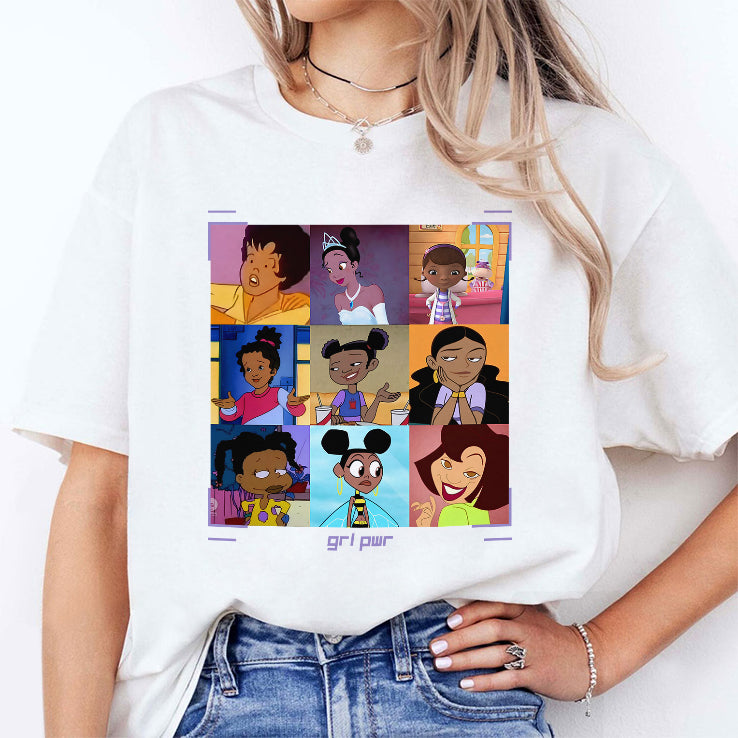 Black Girls Cartoon GRL PWR T Shirt