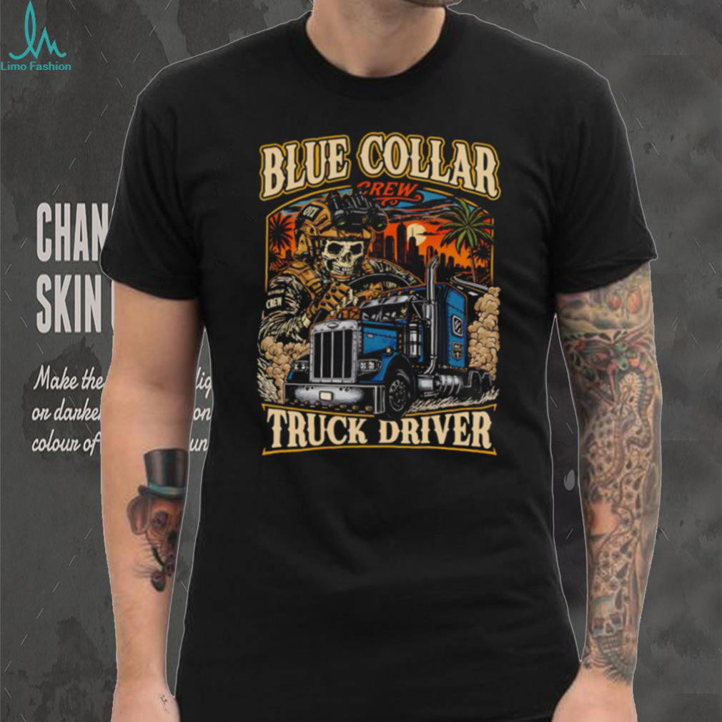 Blue Collar Crew Truck Driver Skull Heavy Duty T Shirt