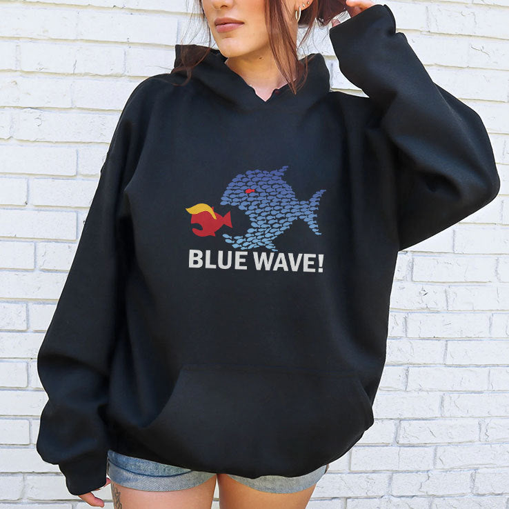 Blue Wave 2024 Funny Big Fish Eat Little Fish Trump Hair T Shirt