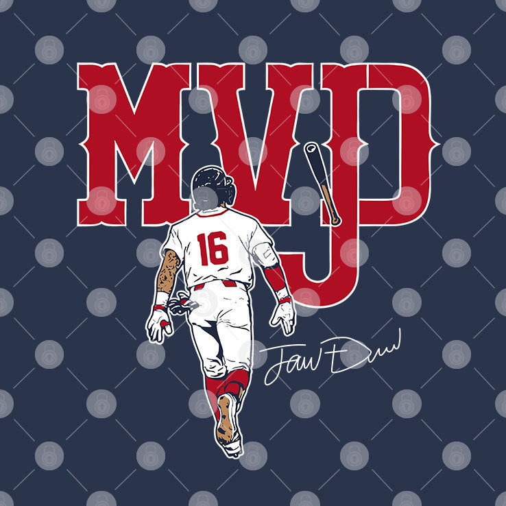 Boston Basebal 16 Jarren Duran Behind Signature MVJD Shirt