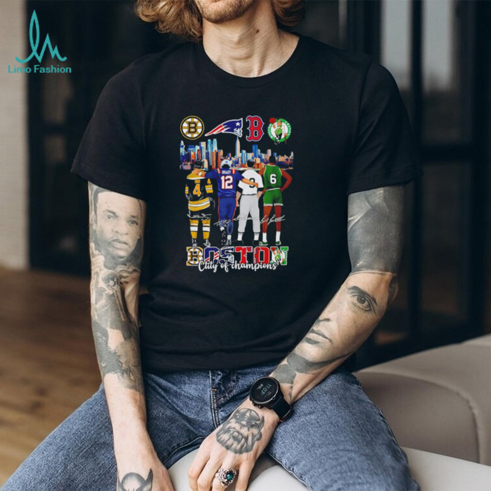 Boston Sports Legends Orr Brady Ortiz Russell City of Champions T Shirt