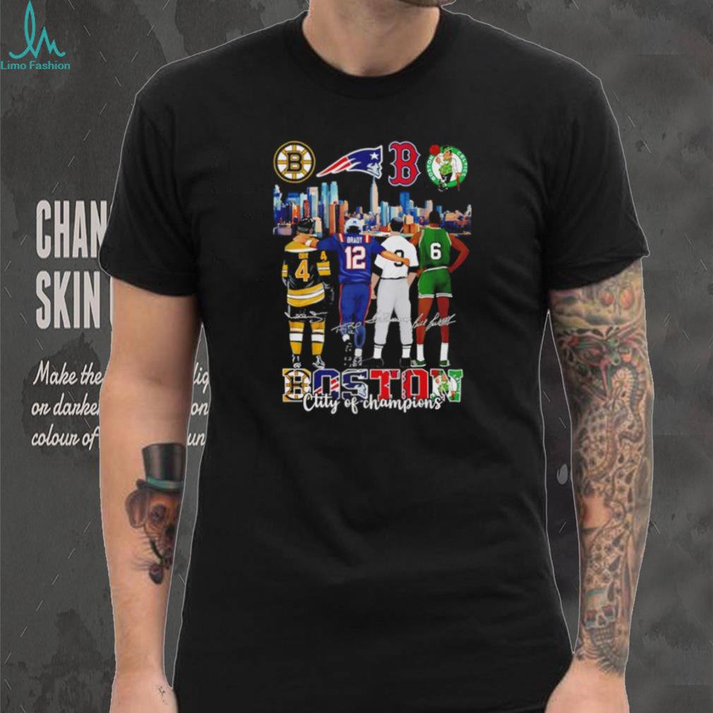 Boston Sports Legends Orr Brady Ortiz Russell City of Champions T Shirt