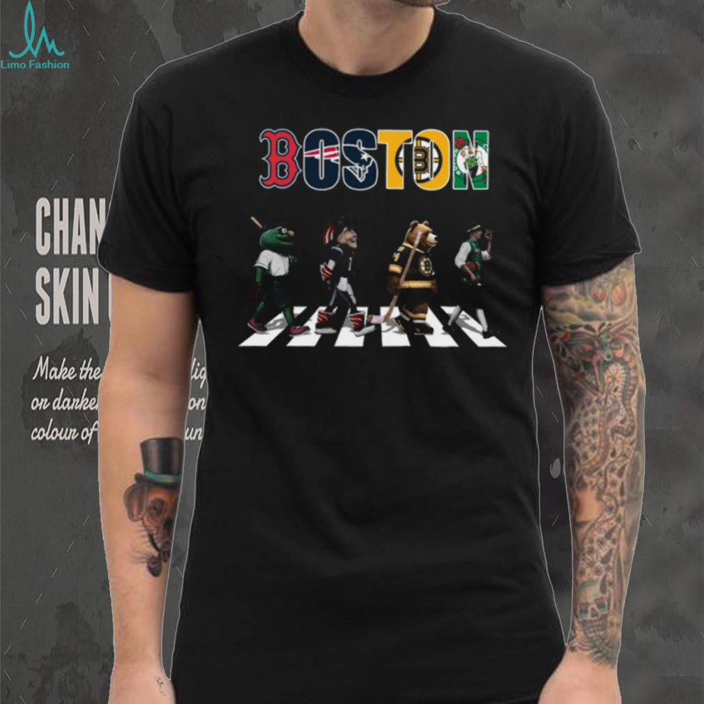 Boston Sports Mascots Abbey Road Parody Red Sox Patriots Bruins Celtics T Shirt