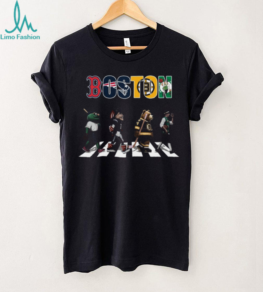 Boston Sports Mascots Abbey Road Parody Red Sox Patriots Bruins Celtics T Shirt