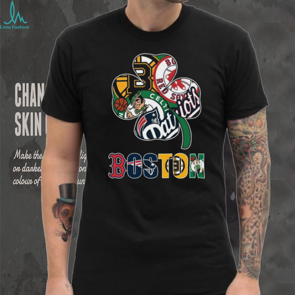Boston Sports Shamrock Four Leaf Clover Teams Logo T Shirt