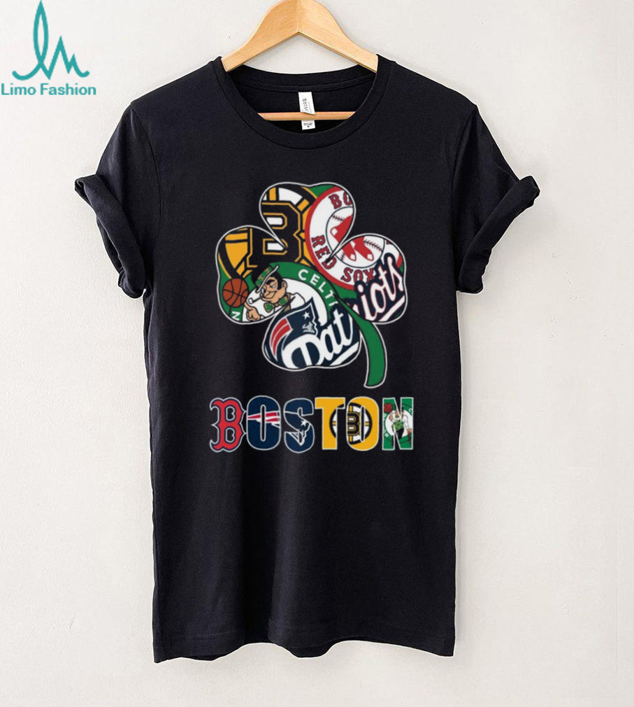 Boston Sports Shamrock Four Leaf Clover Teams Logo T Shirt