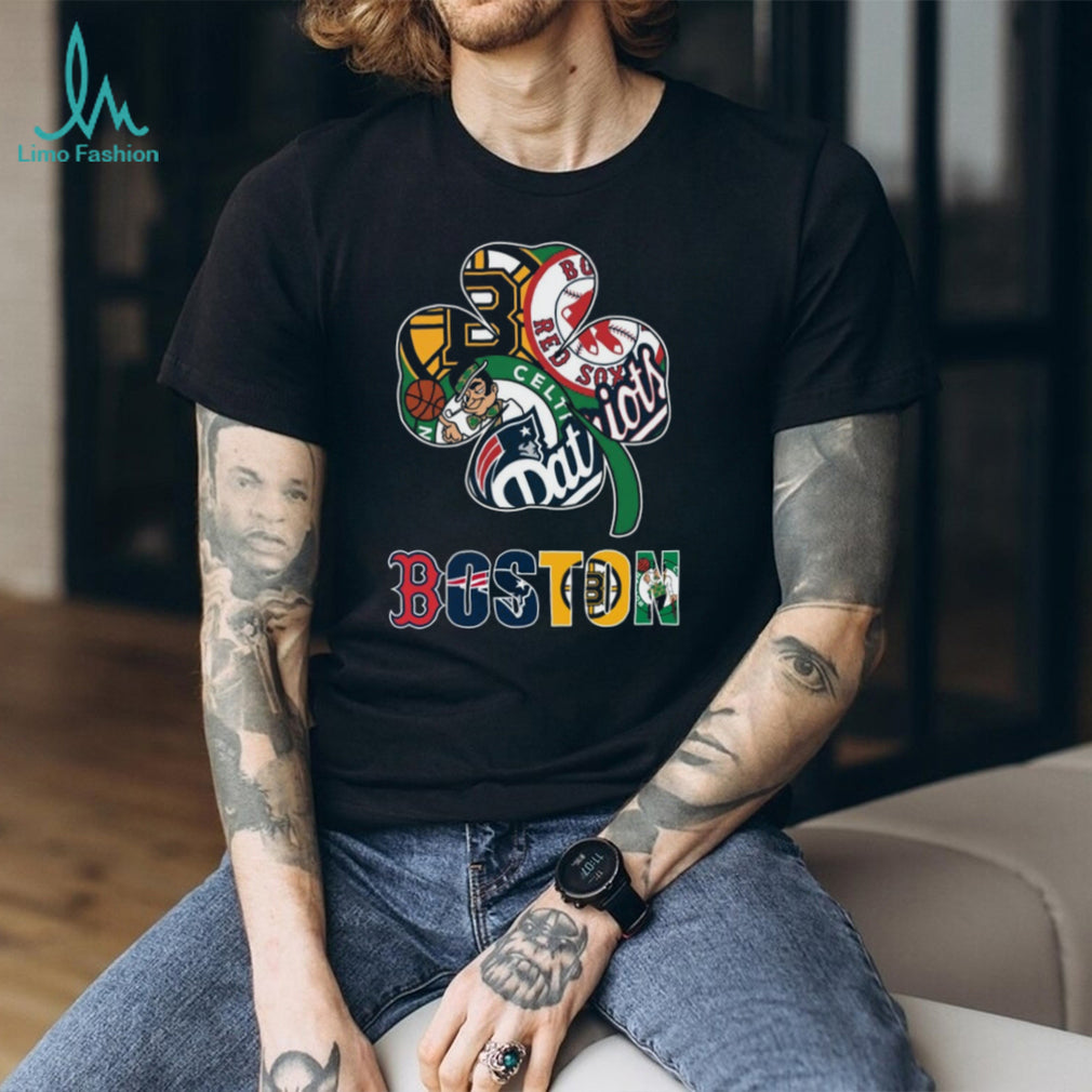Boston Sports Shamrock Four Leaf Clover Teams Logo T Shirt