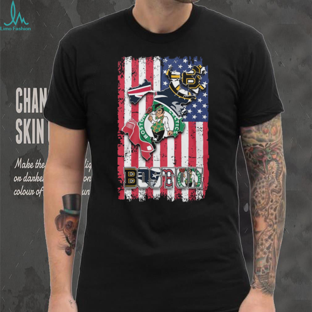 Boston Sports Teams City of Champions Patriots Celtics Bruins Red Sox Flag T Shirt