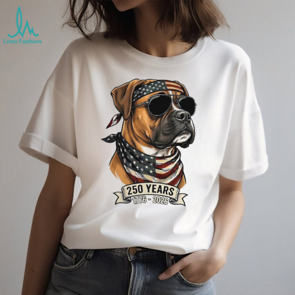 Boxer Dog 250 Years American Flag Sunglasses T Shirt