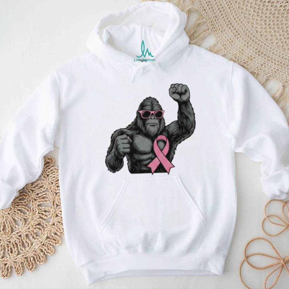 Breast Cancer Awareness Pink Ribbon Gorilla Sunglasses Strong Support Men Women Vintage Retro T Shirt
