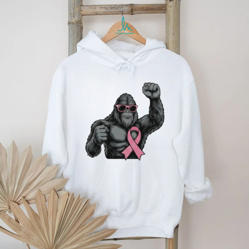 Breast Cancer Awareness Pink Ribbon Gorilla Sunglasses Strong Support Men Women Vintage Retro T Shirt