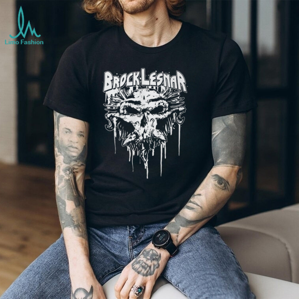 Brock Lesnar Distressed White Skull Logo Streetwear Style Wrestling T Shirt