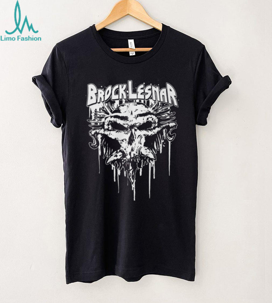 Brock Lesnar Distressed White Skull Logo Streetwear Style Wrestling T Shirt