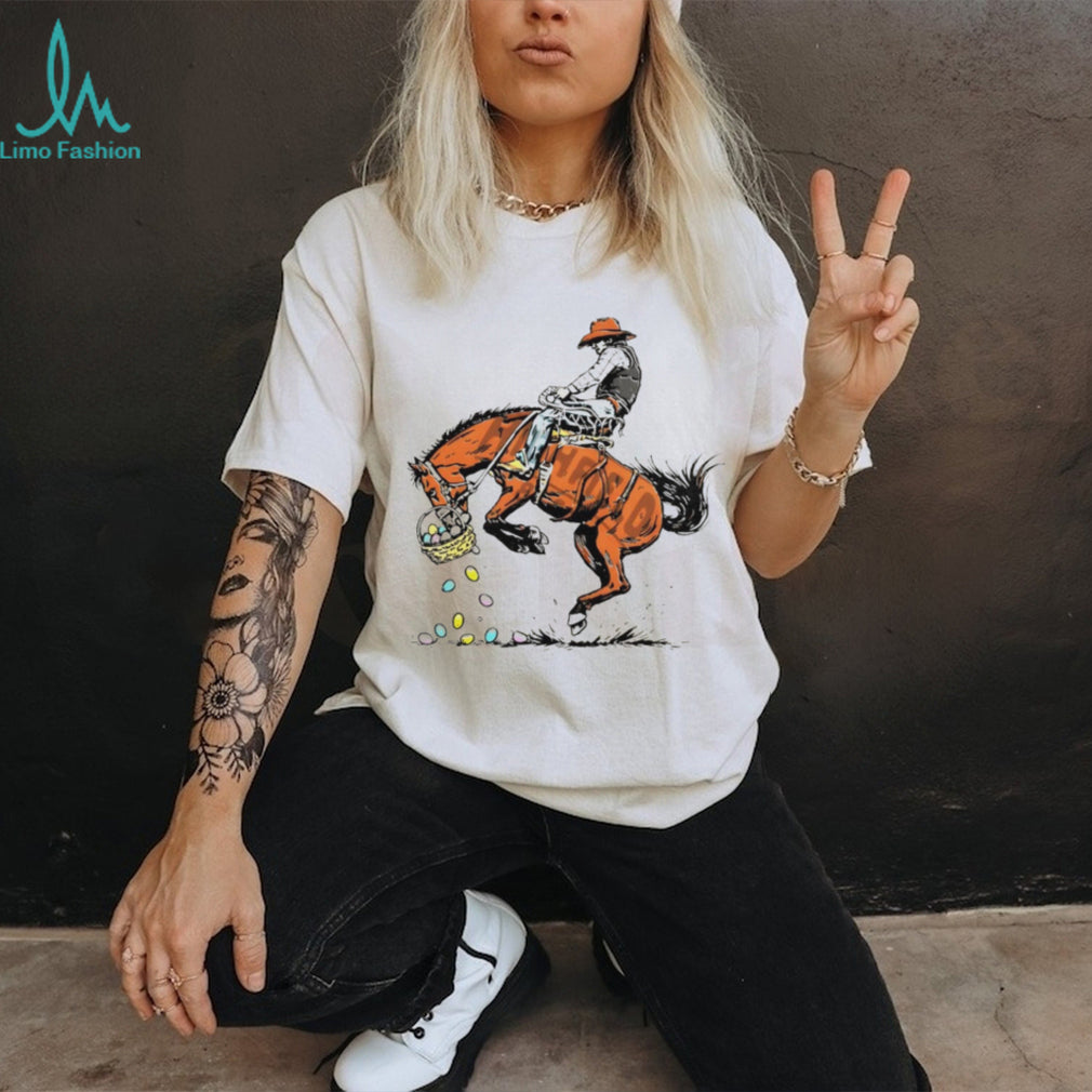 Bucking Bronco Cowboy Spilling Easter Egg Basket T Shirt